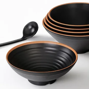 Миска для посуды из меламина, черная имитация фарфора, Пластиковая миска для супа с рисовой лапшой