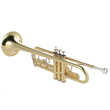 Труба Bb из плоской латуни, окрашенная золотом, Изысканный Прочный музыкальный инструмент с мундштуком, Перчатки, футляр для ремешка, духовые инструменты