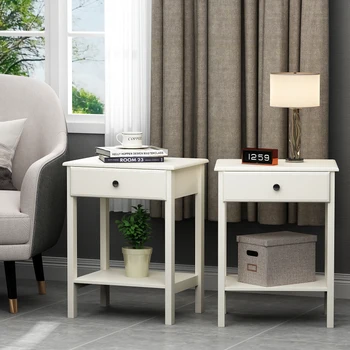 Белый прикроватный столик из 2 предметов, современная прикроватная тумбочка с выдвижным ящиком и полкой, трехъярусный приставной столик для дивана, мебель для спальни в гостиной.