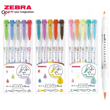 Набор из 5 цветов Маркер ZEBRA WFT8 Мягкая кисть Двуглавый Маркер Акварельная ручка с высоким освещением Канцелярские принадлежности для студентов Школьные принадлежности