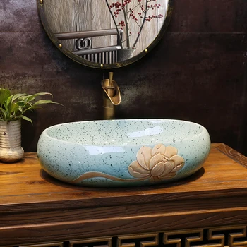 Настольный Таз Lotus Art В Китайском стиле Керамический Умывальник для домашней Ванной Комнаты Овальный Умывальник