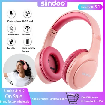 Беспроводные Bluetooth-наушники Siindoo JH-919, Розовые складные стереонаушники, микрофон с шумоподавлением Super Bass для портативного ПК, телевизора